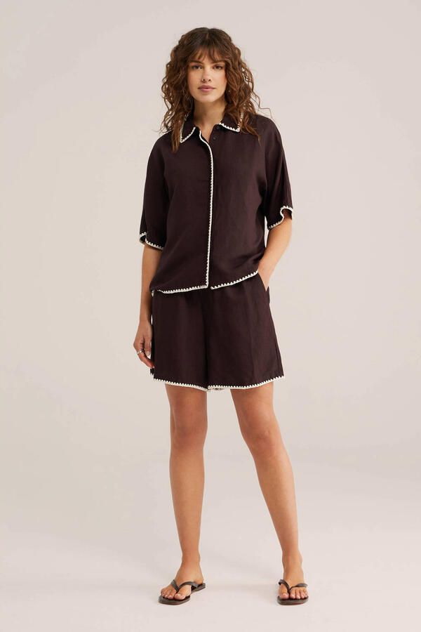 WE Fashion regular waist casual short donkerbruin - Foto 3