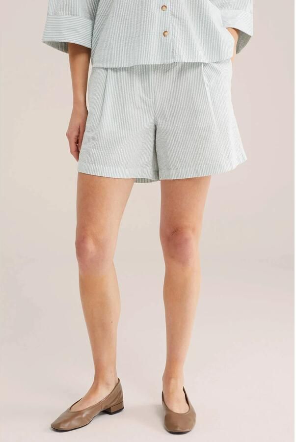 WE Fashion regular waist casual short met krijtstreep grijsblauw