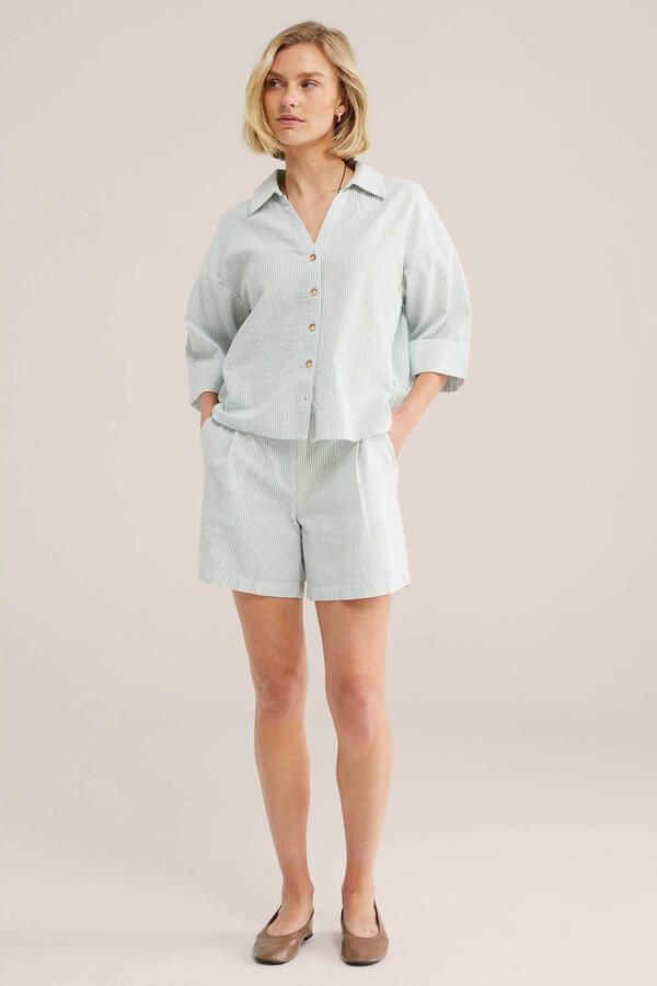 WE Fashion regular waist casual short met krijtstreep grijsblauw - Foto 3