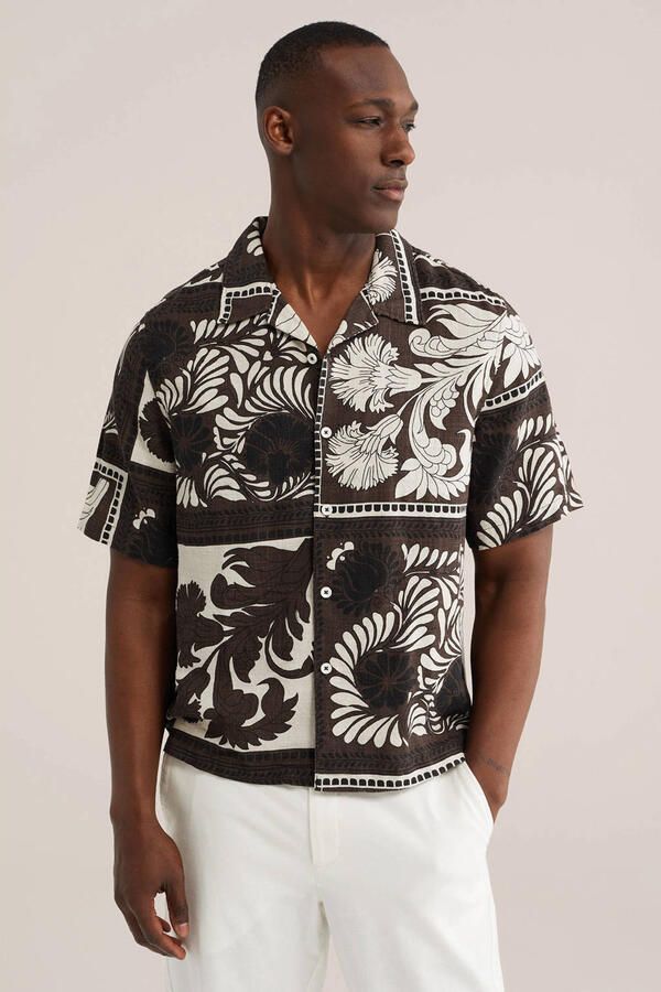 WE Fashion relaxed casual overhemd donkerbruin