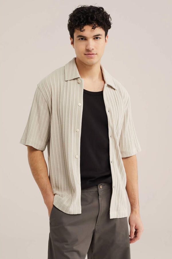 WE Fashion relaxed casual overhemd gebreid beige