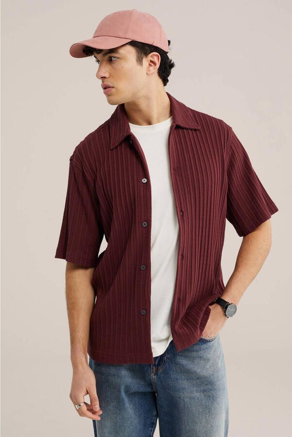 WE Fashion relaxed casual overhemd gebreid donkerblauw