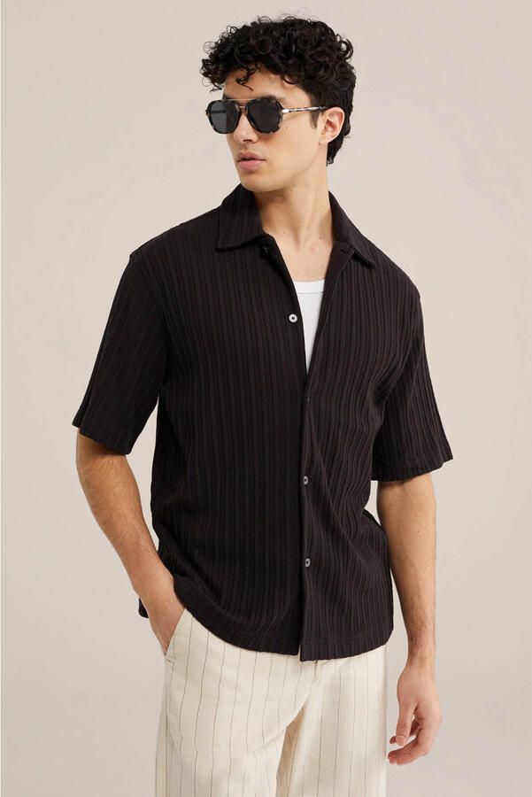 WE Fashion relaxed casual overhemd gebreid zwart