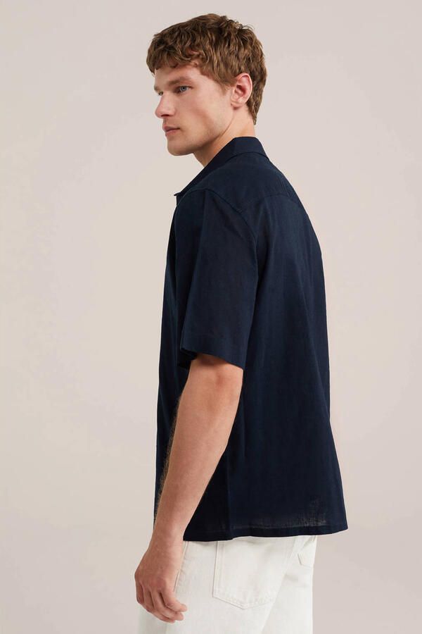 WE Fashion relaxed casual overhemd met linnen donkerblauw - Foto 3