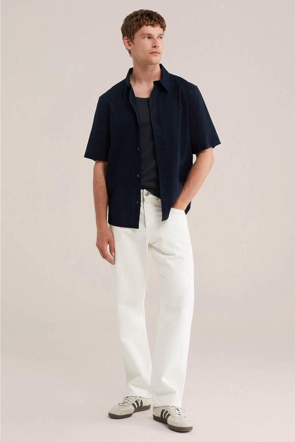 WE Fashion relaxed casual overhemd met linnen donkerblauw - Foto 2