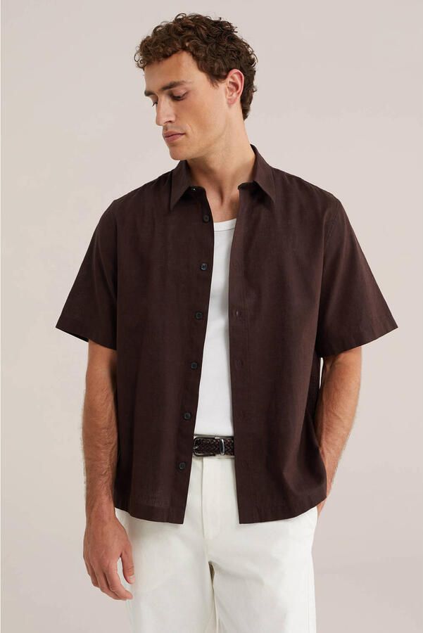 WE Fashion relaxed casual overhemd met linnen donkerbruin - Foto 2