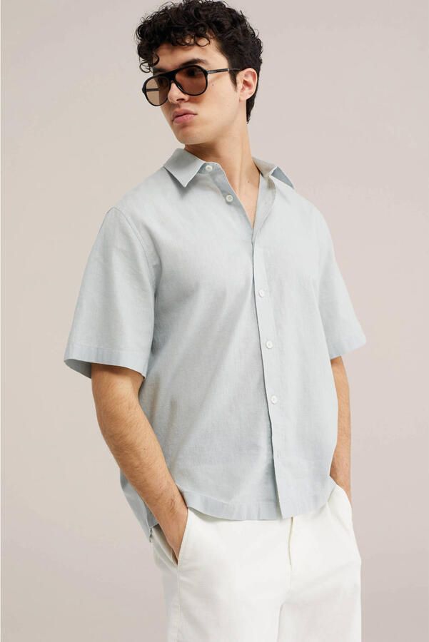 WE Fashion relaxed casual overhemd met linnen mintgroen