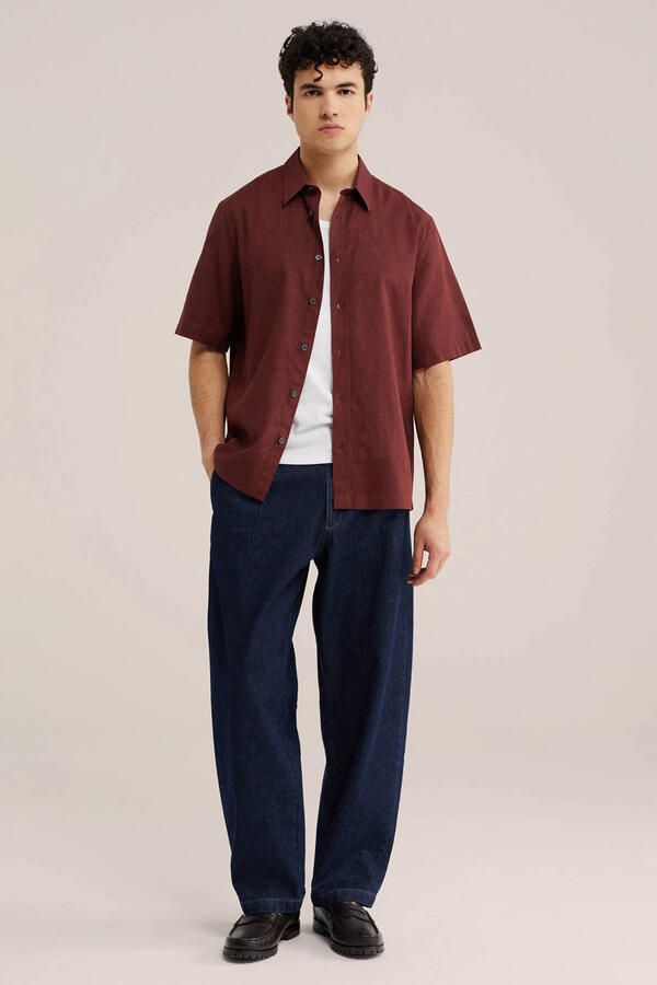 WE Fashion relaxed casual overhemd met linnen rood - Foto 3