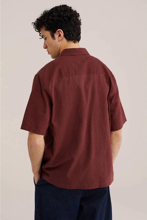 WE Fashion relaxed casual overhemd met linnen rood - Foto 2