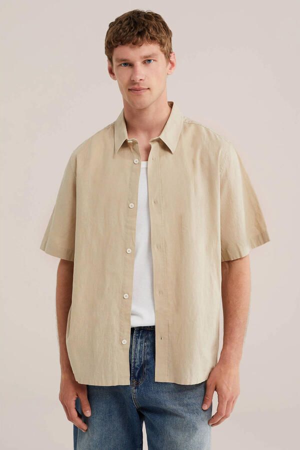 WE Fashion relaxed casual overhemd met linnen zand