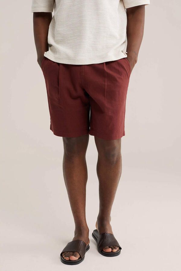WE Fashion relaxed casual short met linnen donkerrood