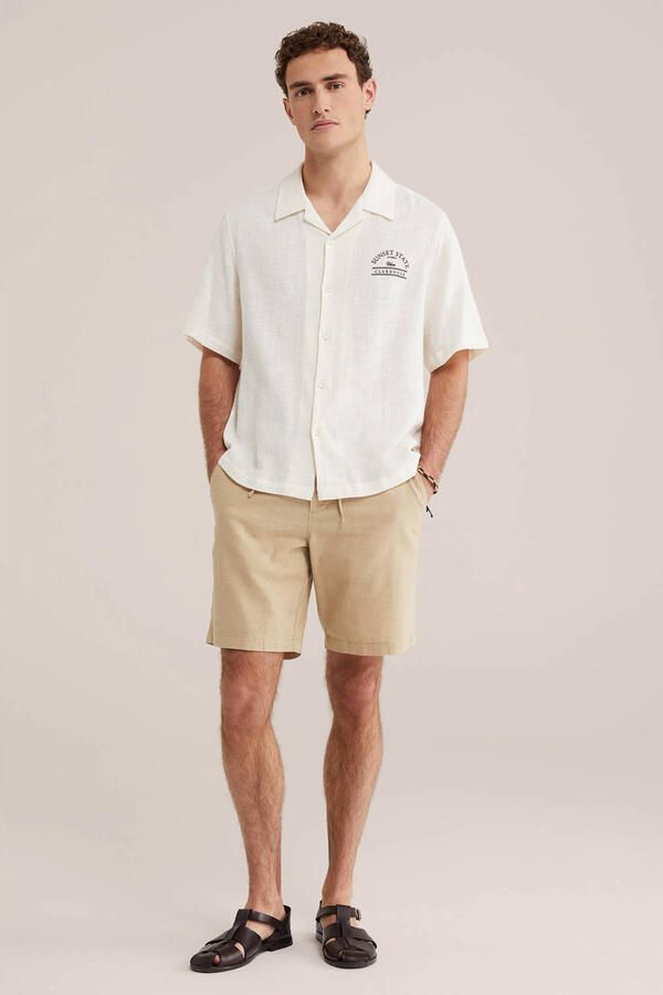 WE Fashion relaxed chino short met linnen beige - Foto 2