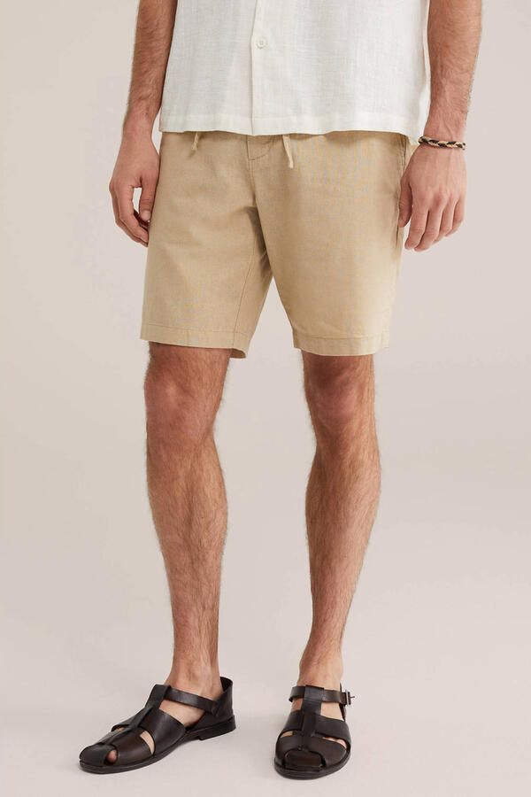 WE Fashion relaxed chino short met linnen beige