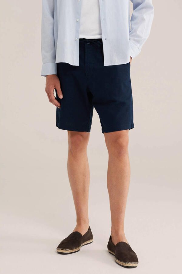 WE Fashion relaxed chino short met linnen donkerblauw