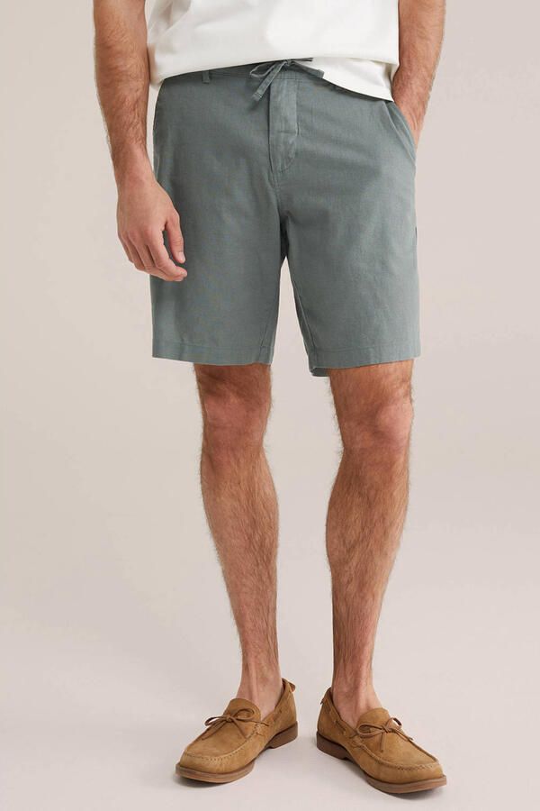 WE Fashion relaxed chino short met linnen groen