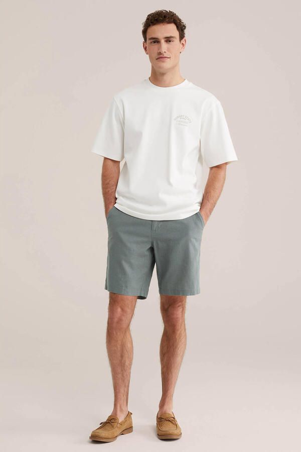 WE Fashion relaxed chino short met linnen groen - Foto 2