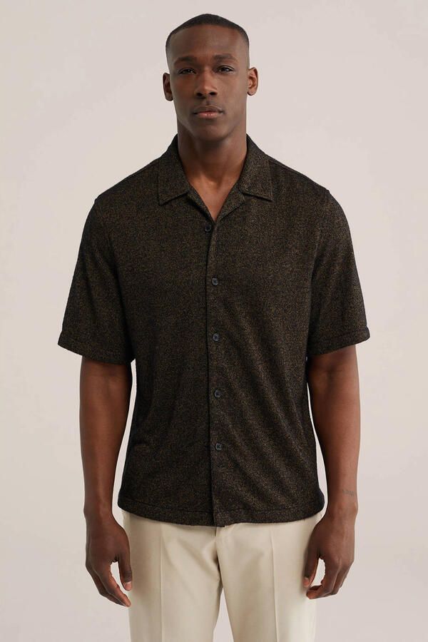 WE Fashion relaxed fit gebreid overhemd bruin