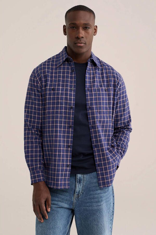WE Fashion relaxed fit geruit overhemd blauw
