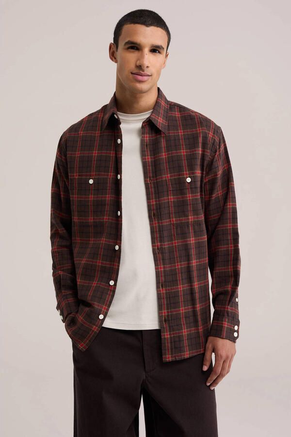WE Fashion relaxed fit geruit overhemd donkerbruin