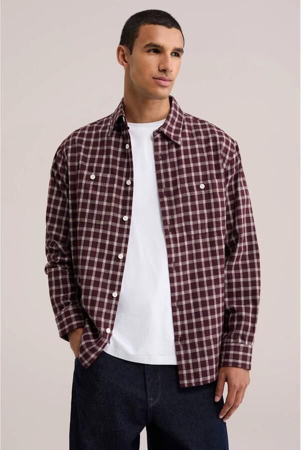 WE Fashion relaxed fit geruit overhemd donkerrood