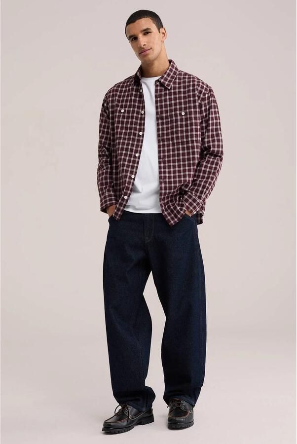 WE Fashion relaxed fit geruit overhemd donkerrood - Foto 3