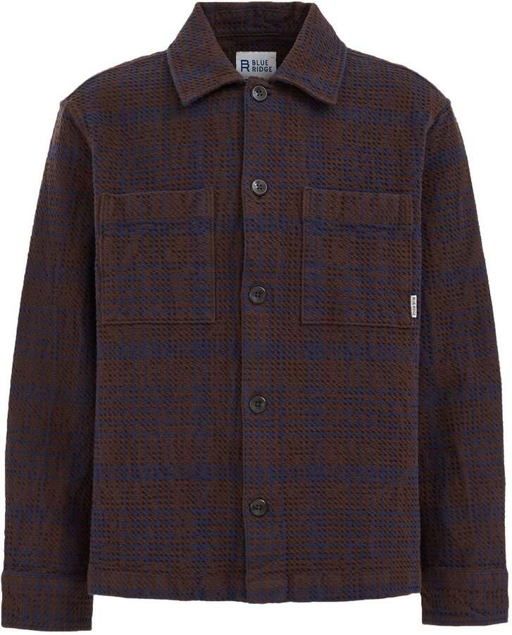 WE Fashion relaxed fit geruit overshirt met wafelstructuur roodbruin