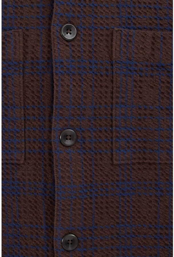 WE Fashion relaxed fit geruit overshirt met wafelstructuur roodbruin - Foto 2