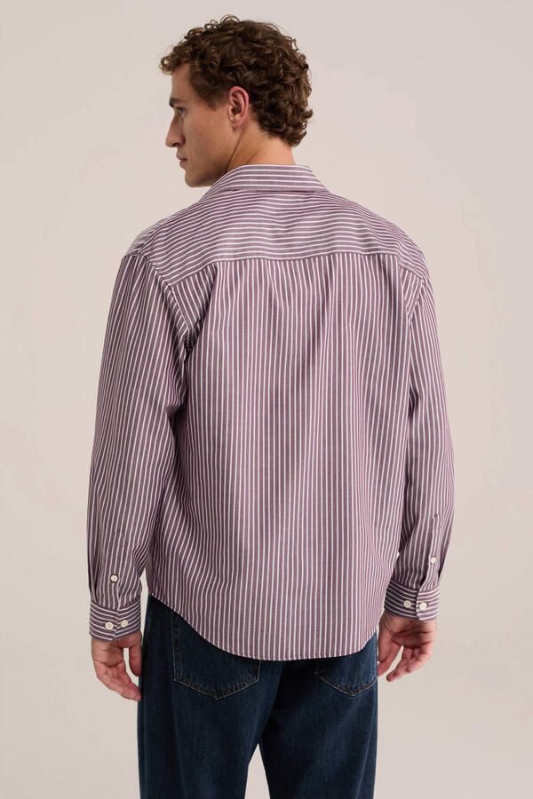 WE Fashion relaxed fit gestreept overhemd met borduursels bruin - Foto 2