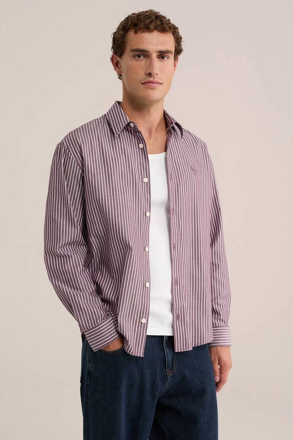 WE Fashion relaxed fit gestreept overhemd met borduursels bruin