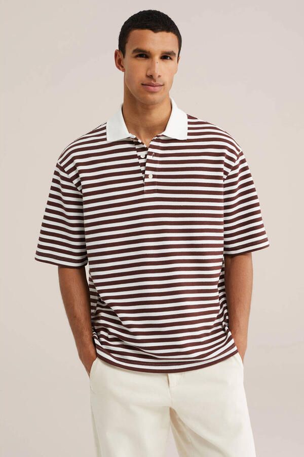 WE Fashion relaxed fit gestreepte polo donkerrood