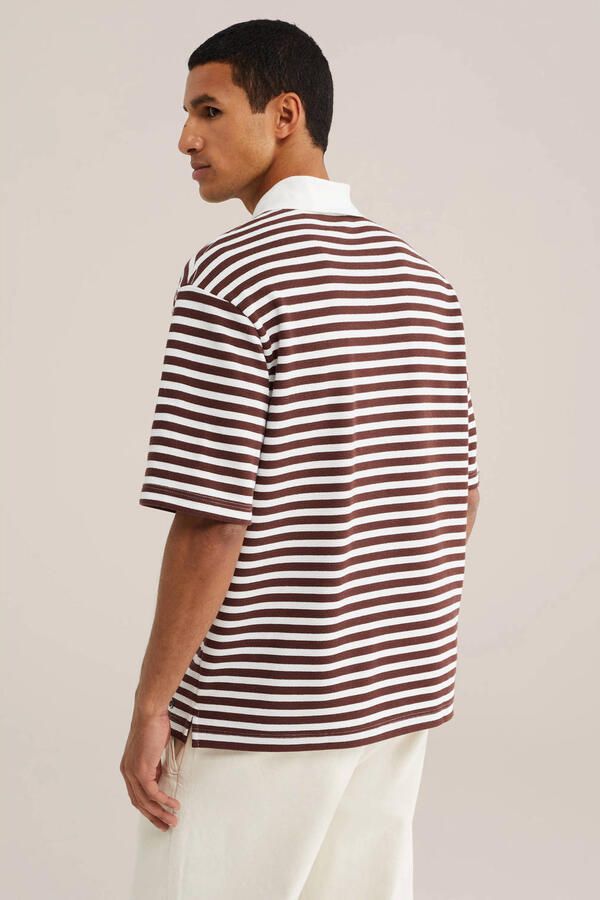 WE Fashion relaxed fit gestreepte polo donkerrood - Foto 3