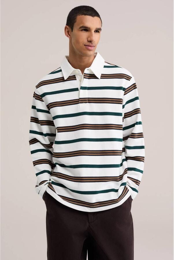 WE Fashion relaxed fit gestreepte polo eggshell
