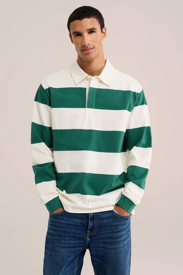 WE Fashion relaxed fit gestreepte polo groen