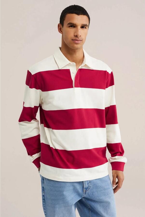 WE Fashion relaxed fit gestreepte polo rood