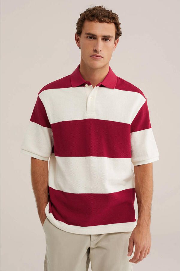 WE Fashion relaxed fit gestreepte polo rood