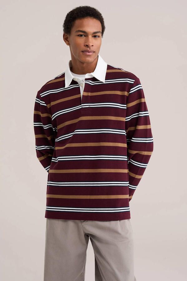 WE Fashion relaxed fit gestreepte polo umberwine