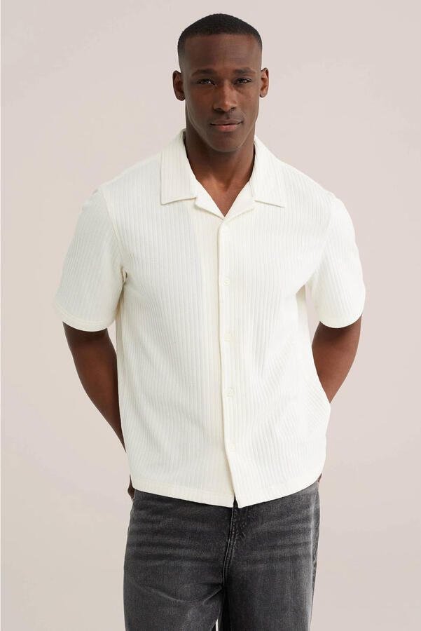 WE Fashion relaxed fit overhemd met ingebreid patroon ecru
