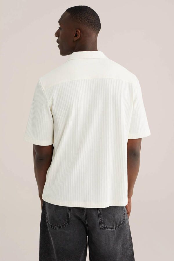 WE Fashion relaxed fit overhemd met ingebreid patroon ecru - Foto 2