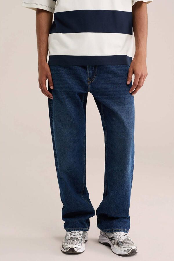 WE Fashion relaxed fit straight leg jeans donkerblauw