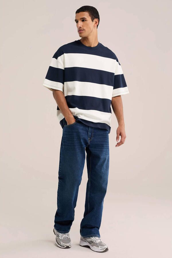 WE Fashion relaxed fit straight leg jeans donkerblauw - Foto 3