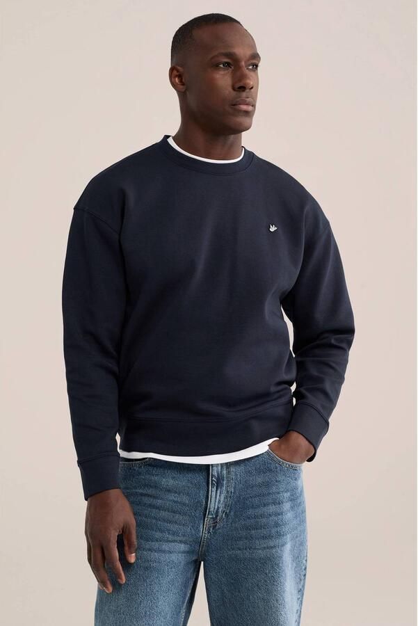 WE Fashion relaxed fit sweater met borduursels donkerblauw