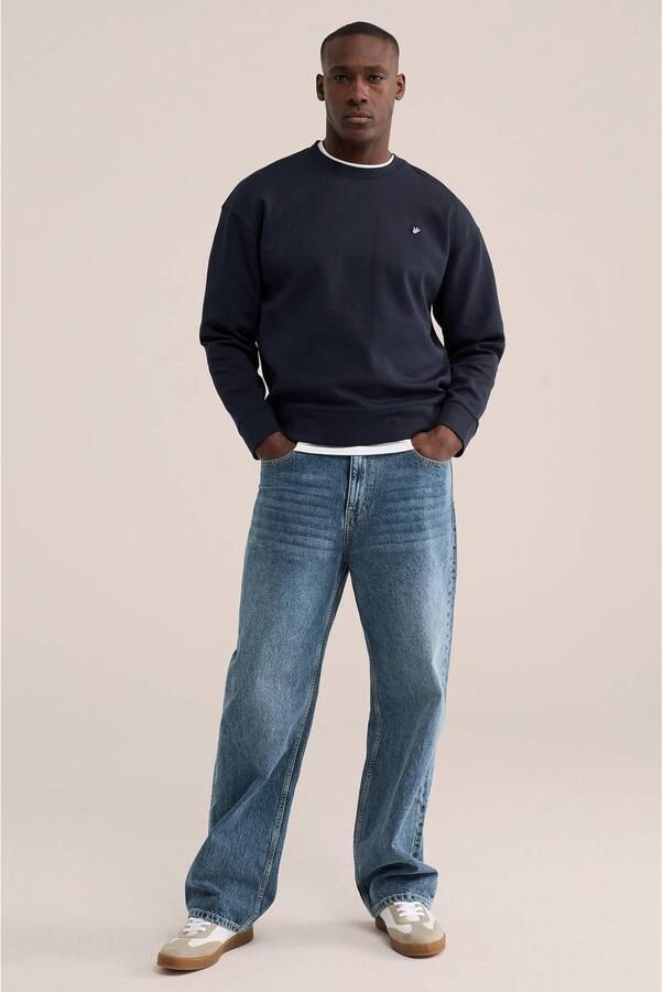 WE Fashion relaxed fit sweater met borduursels donkerblauw - Foto 2