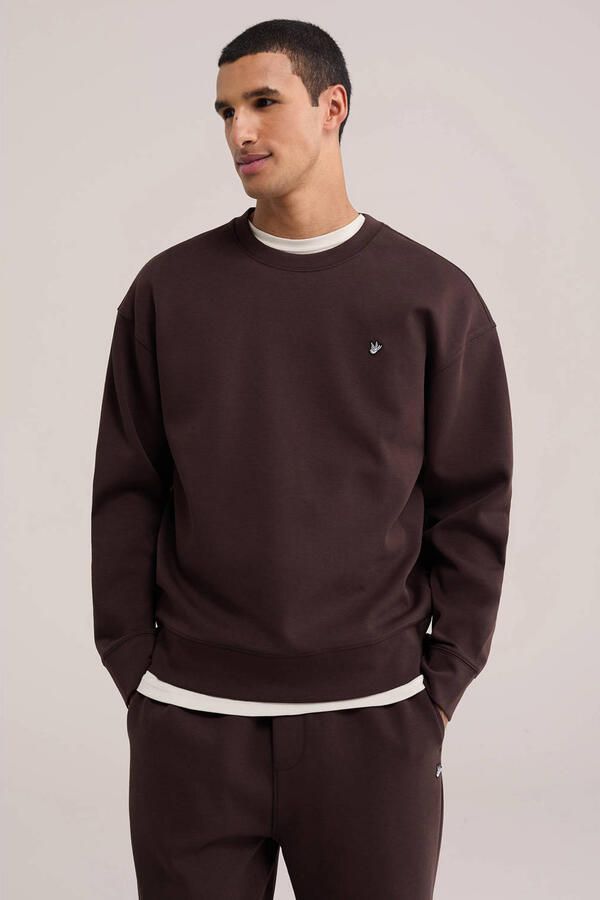 WE Fashion relaxed fit sweater met borduursels donkerbruin - Foto 3