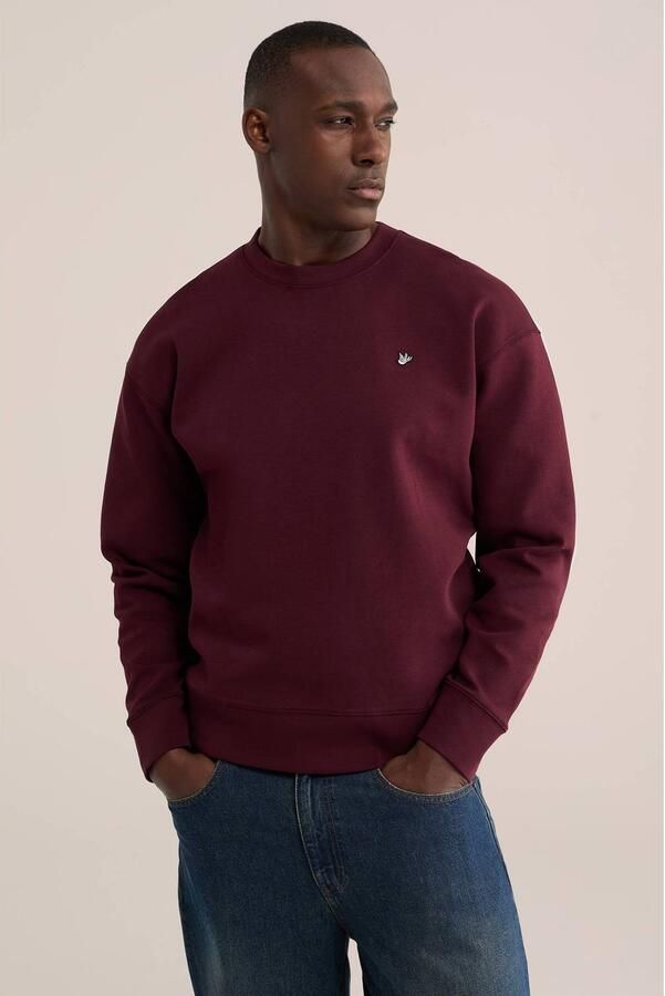WE Fashion relaxed fit sweater met borduursels donkerrood