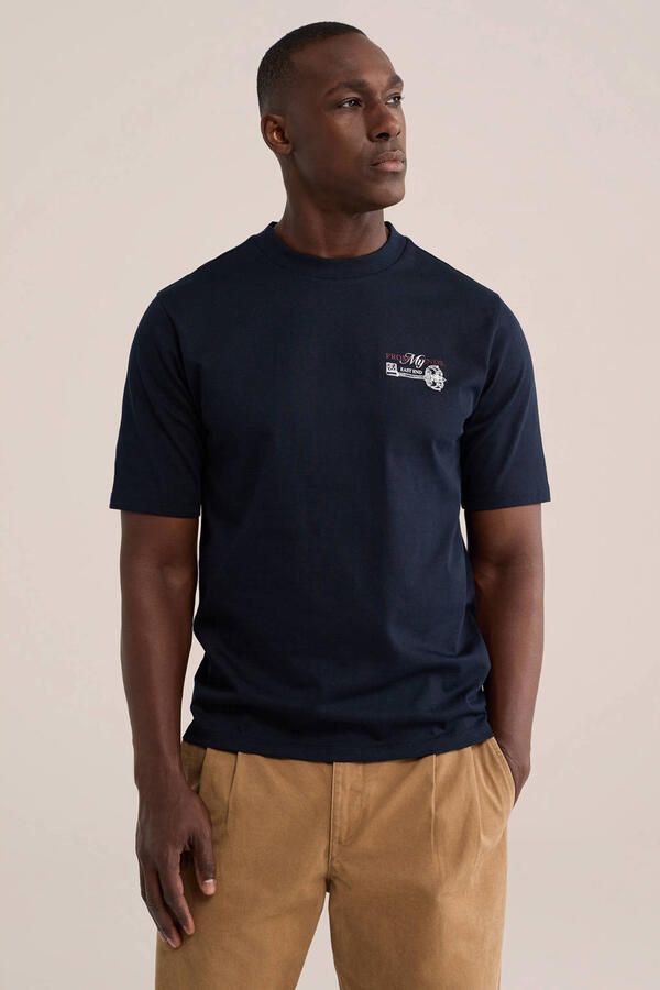 WE Fashion relaxed fit T-shirt met backprint donkerblauw