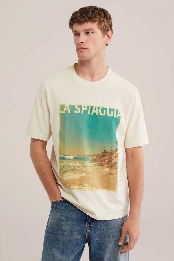 WE Fashion relaxed fit T-shirt met print beige