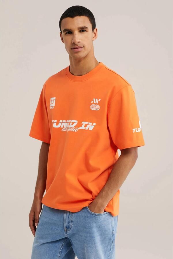 WE Fashion relaxed fit T-shirt met print oranje - Foto 3