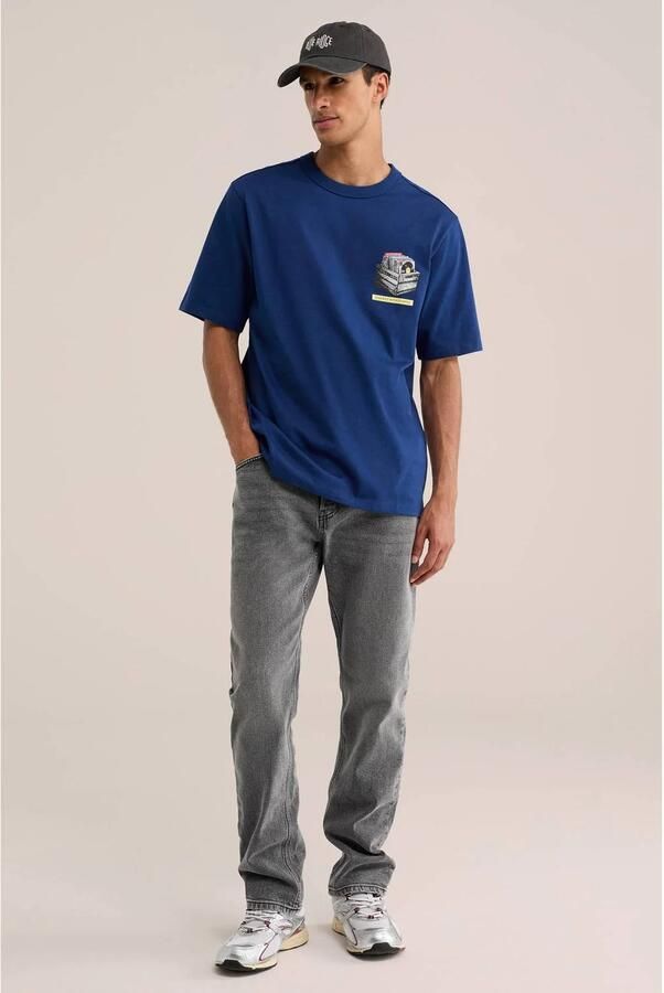 WE Fashion relaxed fit T-shirt met rafels en print donkerblauw - Foto 3