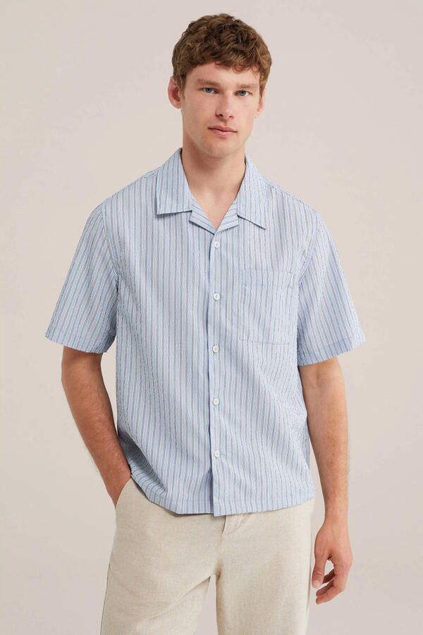 WE Fashion relaxed gestreept casual overhemd blauw