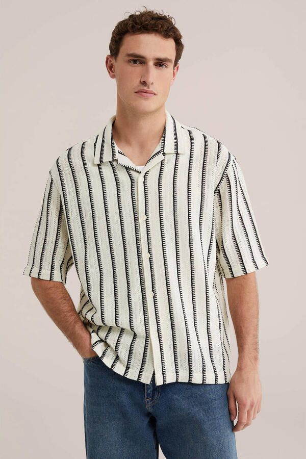 WE Fashion relaxed gestreept casual overhemd ecru